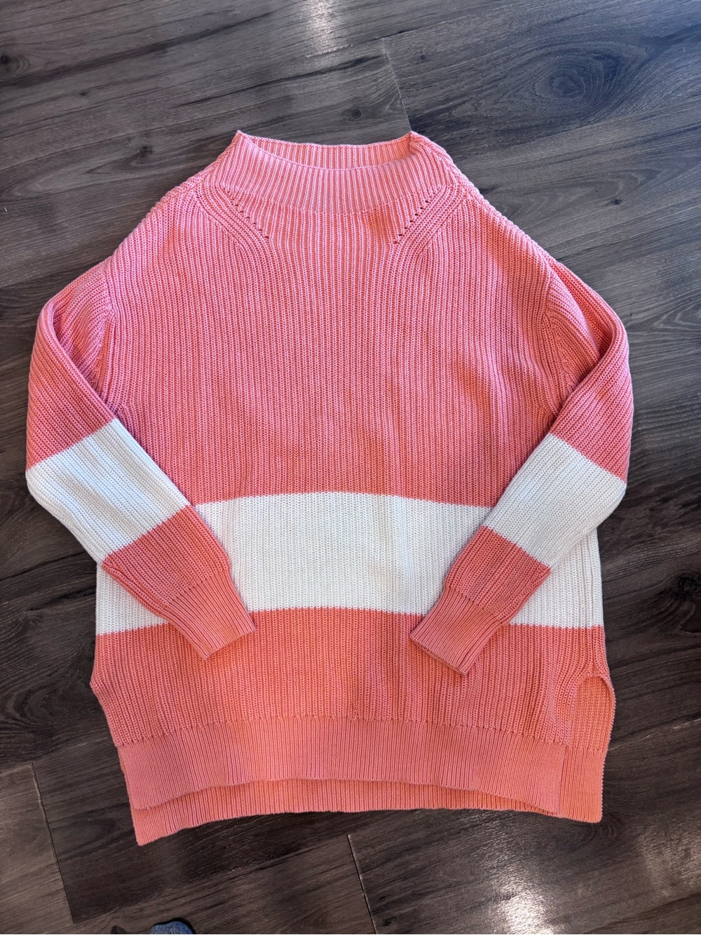 Tuckernuck Coral Pink & White Striped Knit Turtleneck Sweater